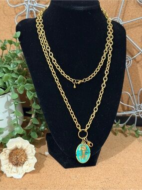 Plunder Gold-Tone Layered Pendant Necklace with Turquoise Enamel Charm
